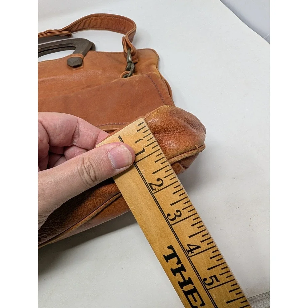Buti Super Oscar Vintage Tan Leather Handbag Wood Handle Shoulder Bag Italy